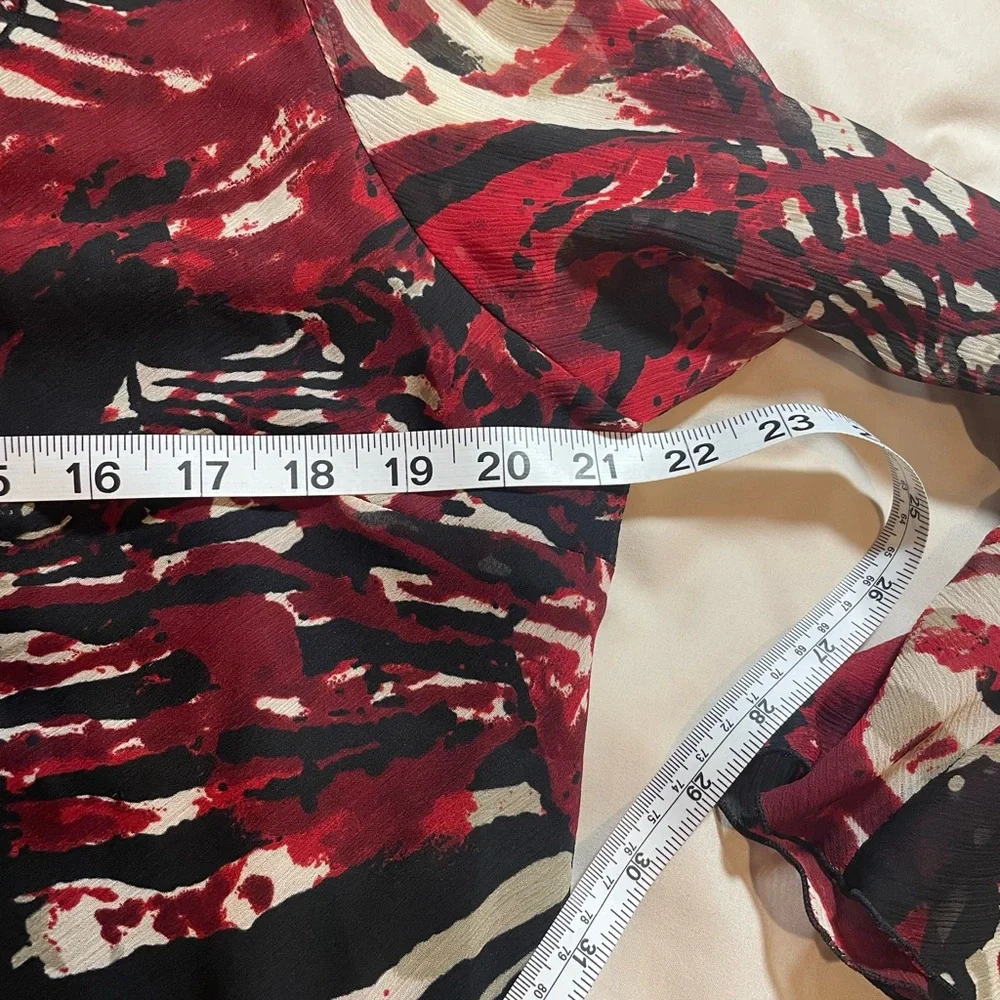 Dressbarn V-Neck Black‎ and Red Ruffled Tie Front Blouse, Size XL